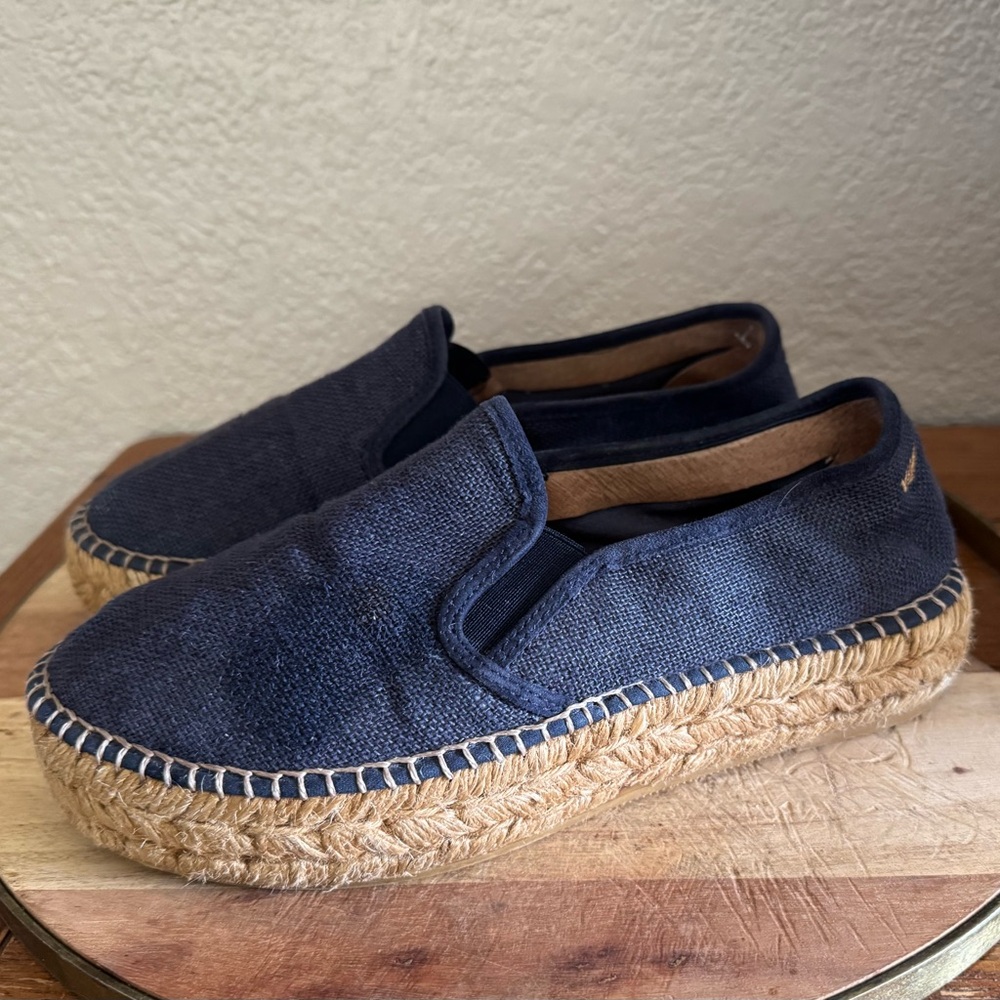 Viscata Castell W Sz.38 (7) Navy Canvas Espadrille Platforms Resort Beachy Vacay